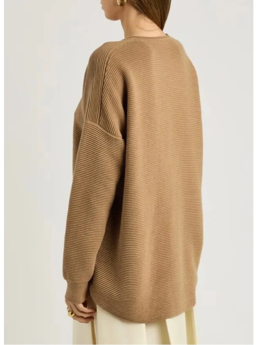 EILEEN FISHER Camel Ribbed Organic Cotton-Blend Crewneck Sweater